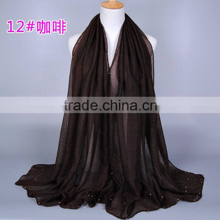 New Design Cotton Colorful Pearl Beads Muslim Hijab Shawl