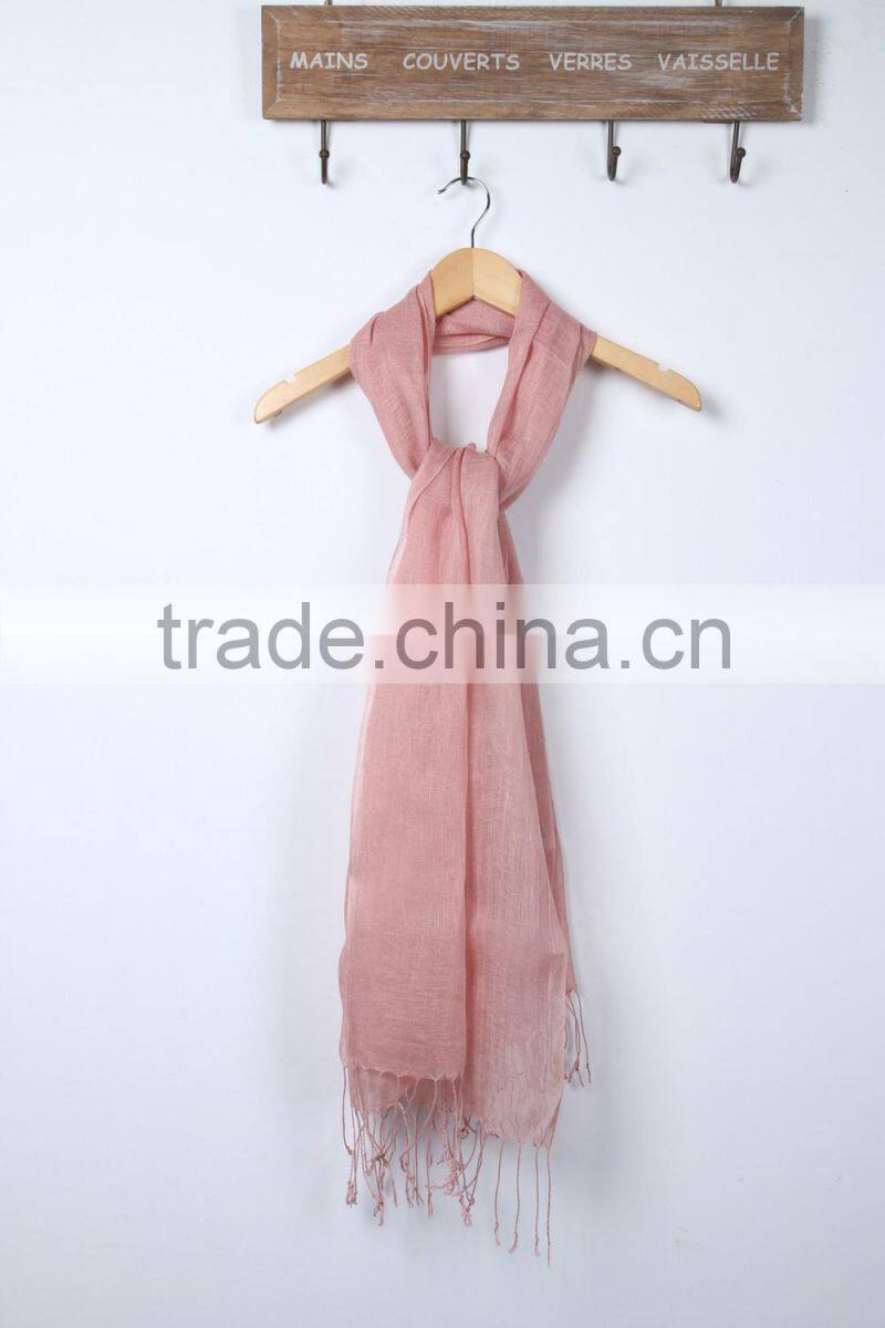 Custom Japan Fashion Women Solid Color Tassel Cotton Linen Pashmina Scarfs