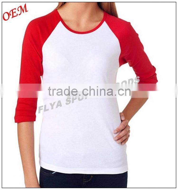 Professional high quality women blank 3/4 Sleeve t shirt manufacturers