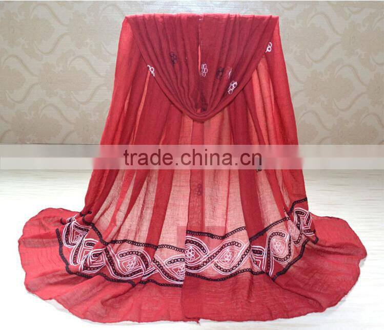 Wholesale Embroidery Design Fashion Ladies Cotton Scarf Shawl