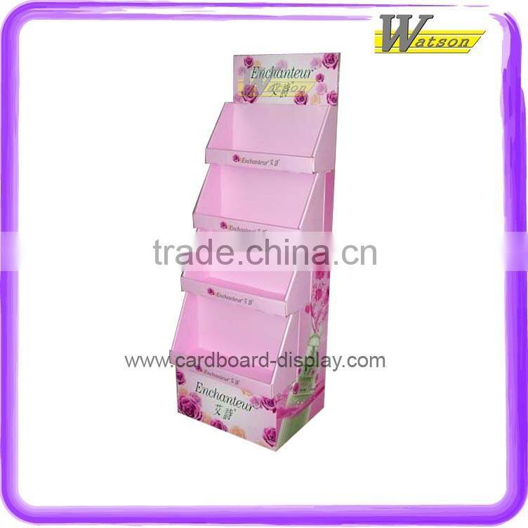 supermarket and retail store free floor standing cardboard display shelf for cosmetic