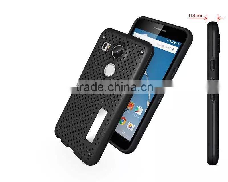 Shockproof Back Stand Case with Head Radiation Function For Nexus 5X Mesh Back Style TPU Rubber Cover Case MT-5296