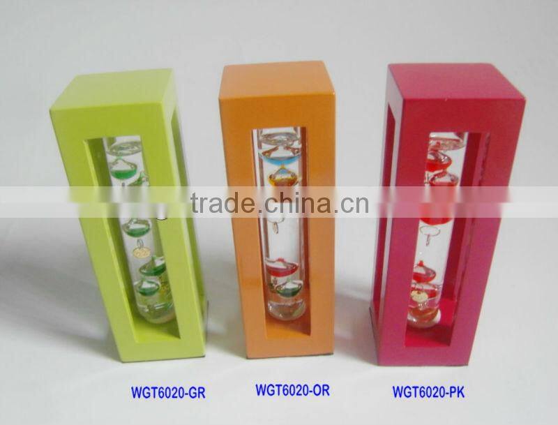 GALILEO THERMOMETER WITH BLUE WOODEN FRAME