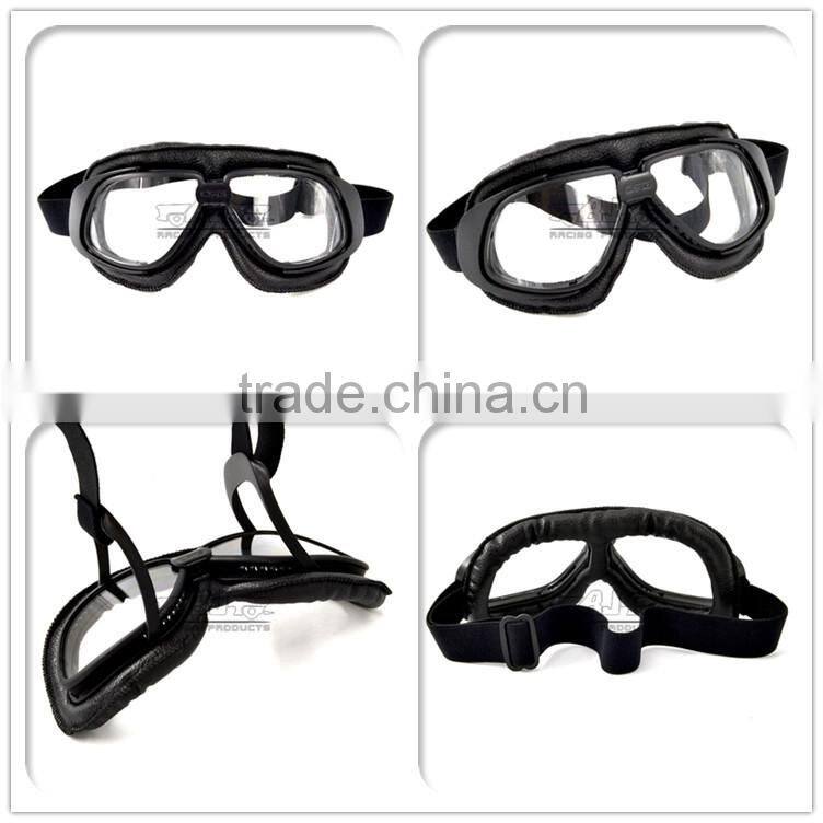 BJ-GT-007 High Quality Black Leather Clear Lens Goggles Motocross