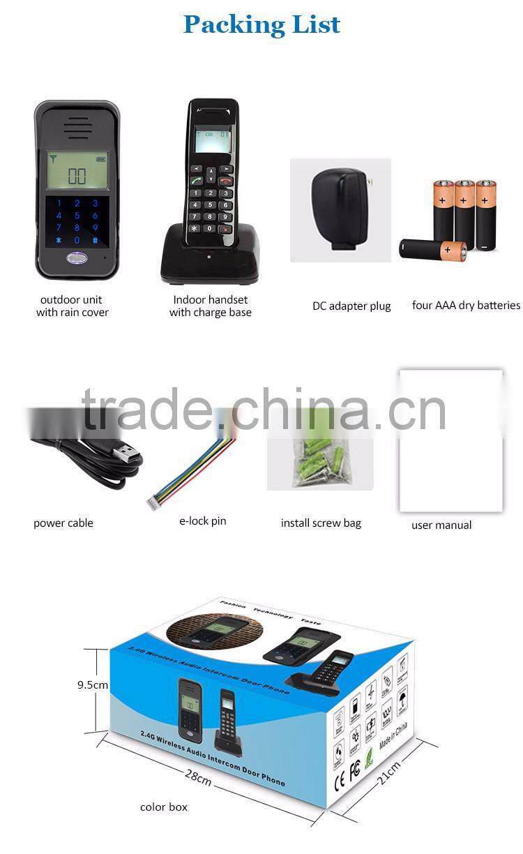 2.4G LCD Screen Display Battery Operated Audio Intercom Doorbell with Rain Cover