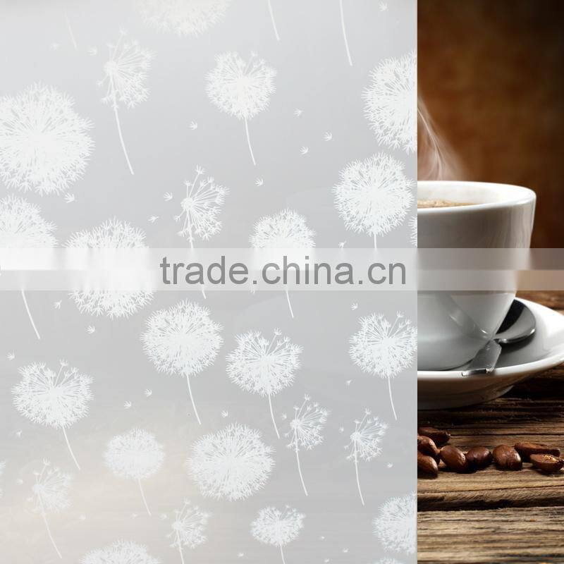 2015 white leaves matte glass film Household Usage DIY adhesive window film for home decoration