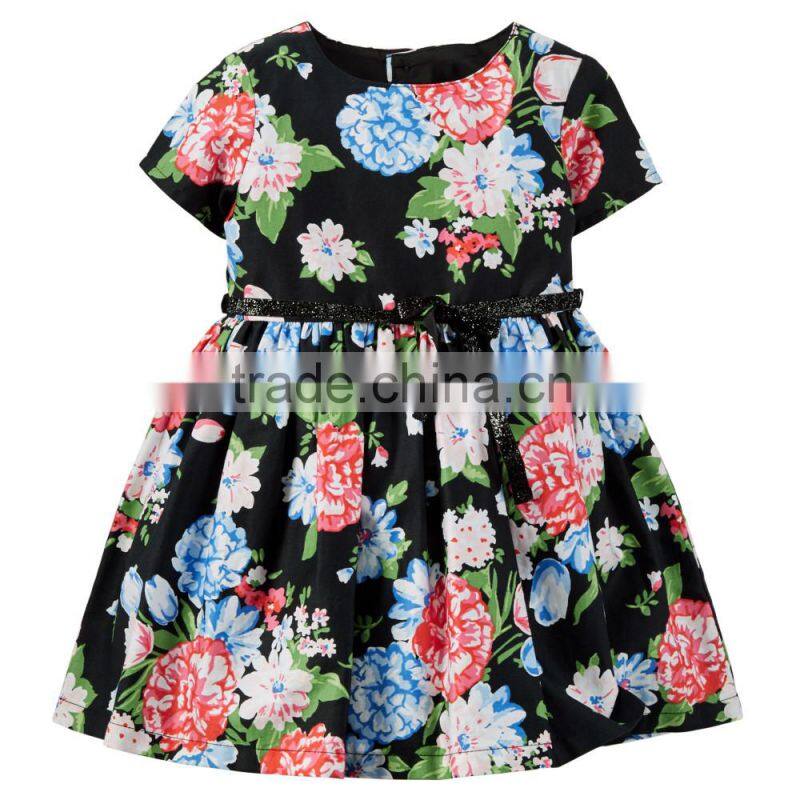 Girl's Party prited flower cotton short sleeve dress