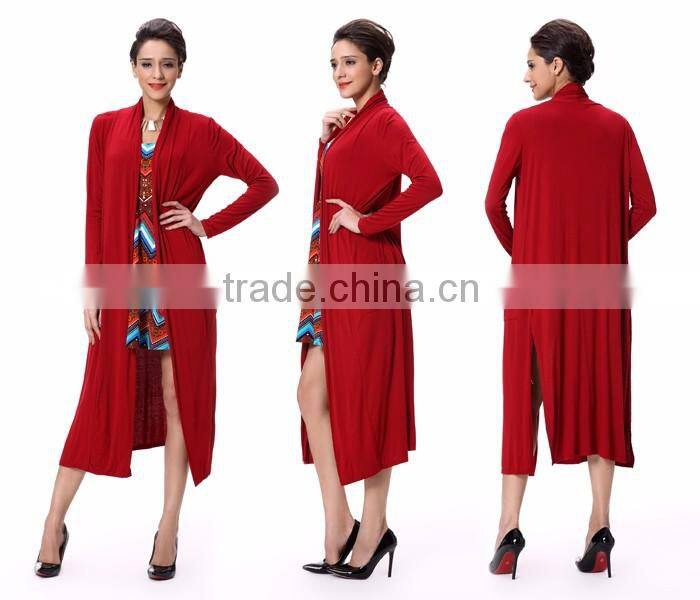 Fahion Side Vents Detail Long Sleeves Red Color Top For Girls