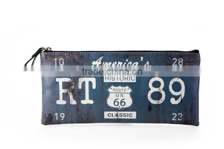 Vintage and retro printing PU pencil case pen pouch