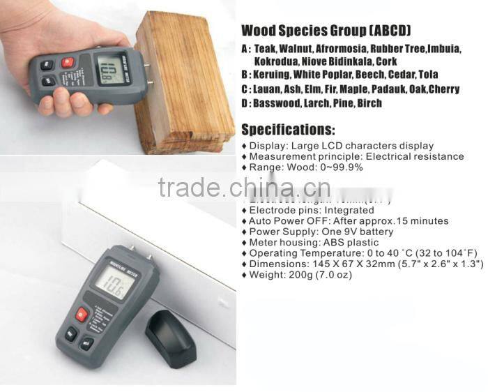 Digital wood moisture meter with 2 pin steel probe