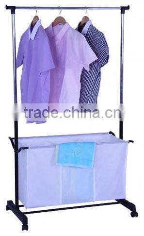Hot selling adjustable metal garment rack double hanger with rolling casters