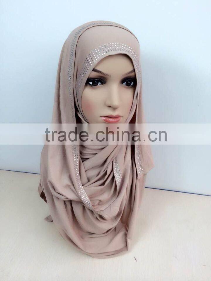 JL072 latest cotton jersey scarf with rhinestones