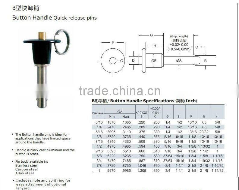 China factory high precision ball lock pins,stainless steel ball lock pins