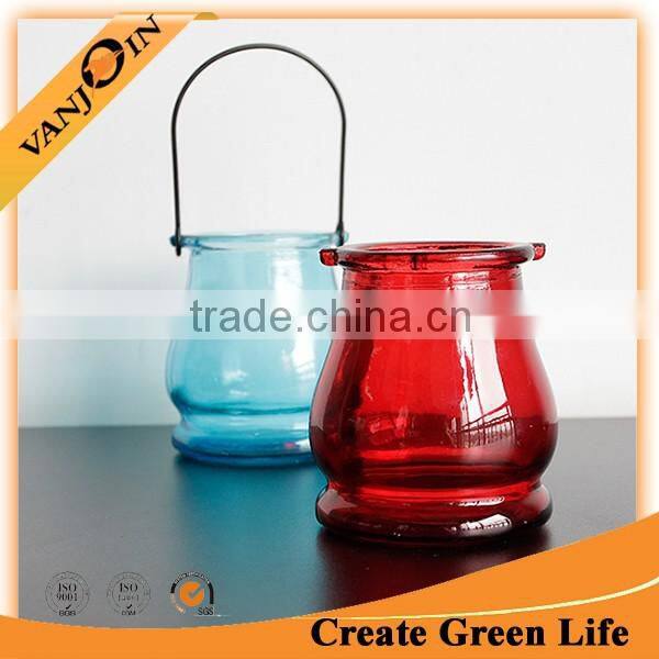 Decorated Color Glass Candle Holders With Wire