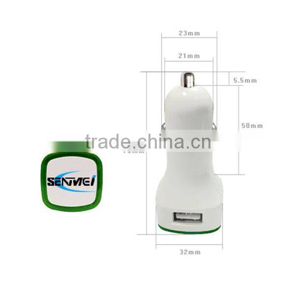 Circle shape dual output mini usb car charger with colorful led lamp ring