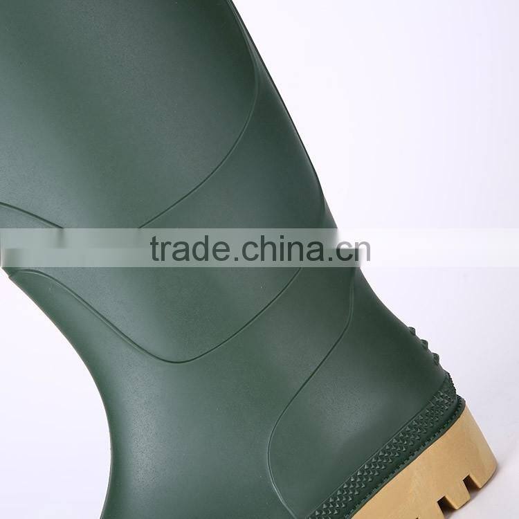 Factory price green pvc rain boots without steel toe, cheap plastic pvc rain boots