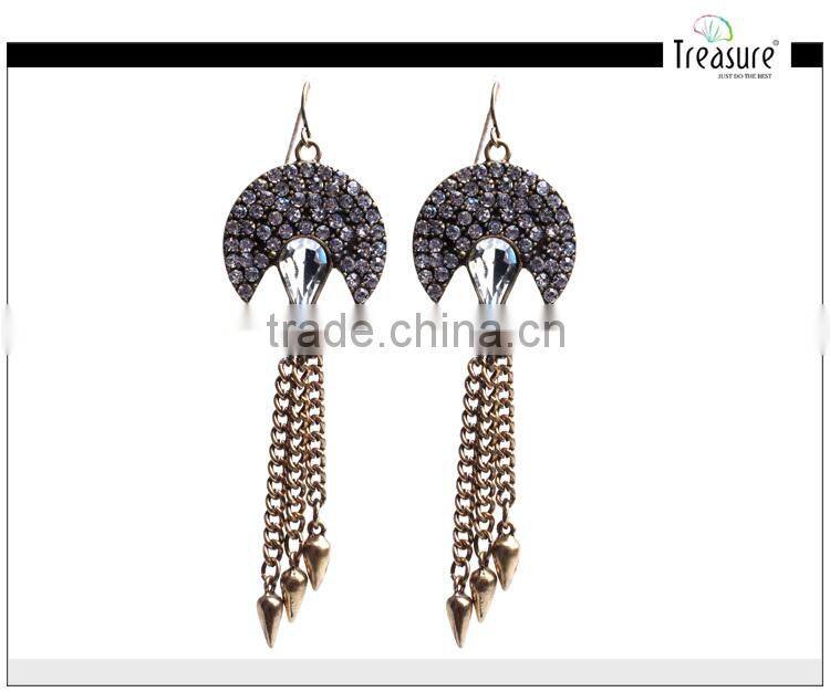 2014 fashion jewelry gun black rhinestone chains tassel dangle earring jewelry 2016