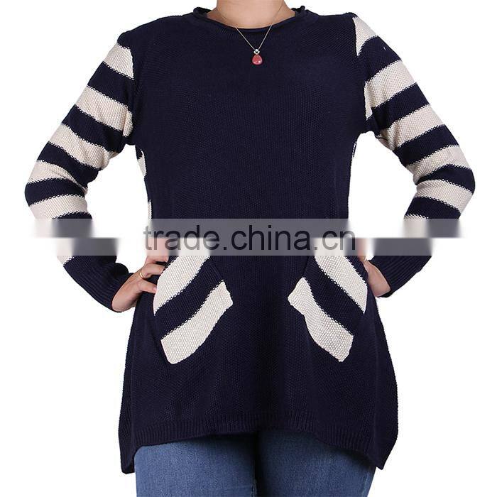 2015 fashion batwing sleeve stripes cotton women knitwear
