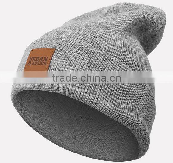 Wholesale High Quality Acrylic Men Hip Hop Custom Leather Patch Beanies