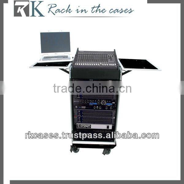 RK audio system rack case,10U slant mixer rack/14U vertical rack system with two tray and caster board