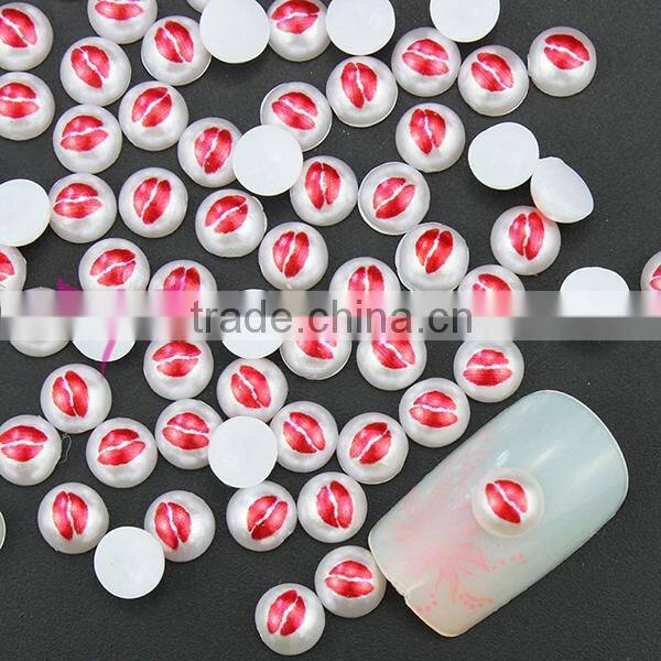 2015 July new nail product semi-circle printing pearl nail art decoration