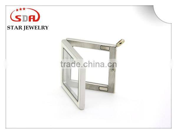 Stainless steel magnetic living floating locket pendant silver with crystals Charm Magnetic Glass Frame Necklace supplier