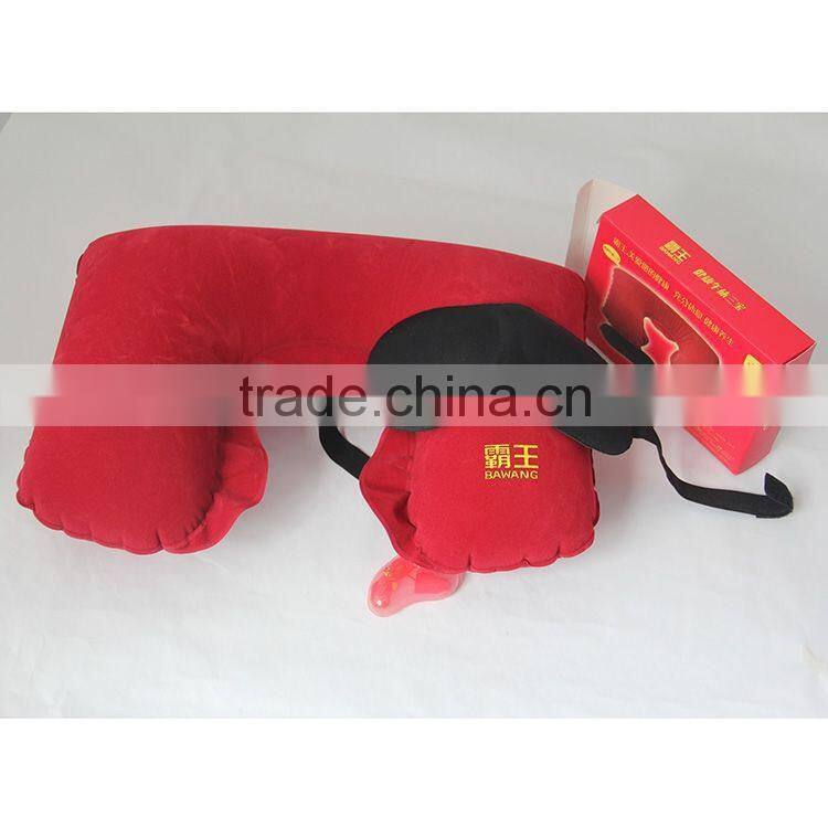 travel pillow set comes with cotton u-shaped pillow,eye mask,packing pouch in blue