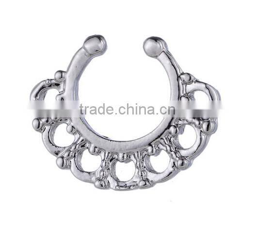 Fake Crystal septum Hoop Ring Nose Body Piercing jewelry Gold rose