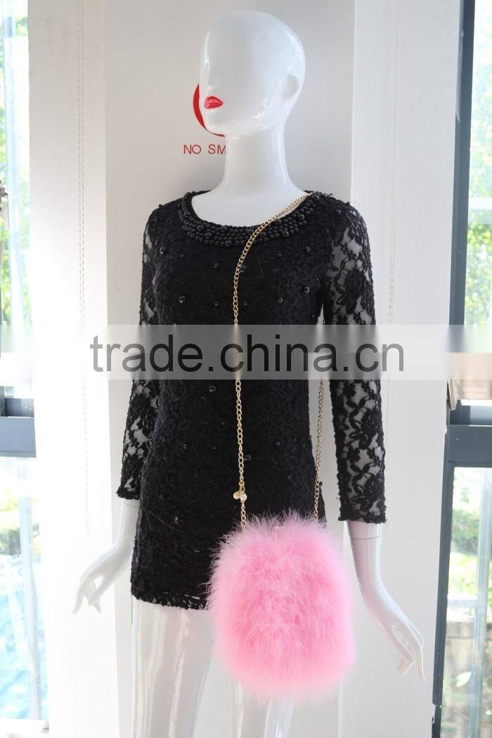 Dyed color women fashion feather fur bag turkey feather shoulder bag