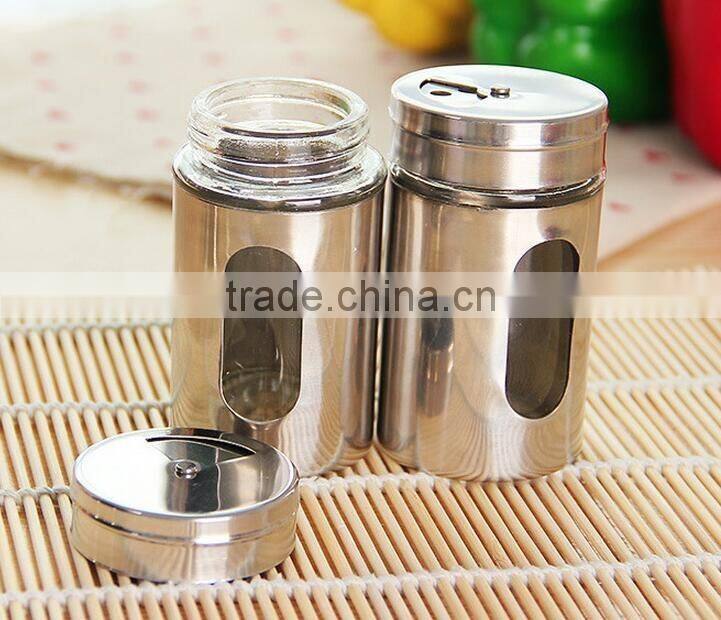 High quality Glass bottles with stainless steel coating Spice & Pepper Shakers/spice container / glass salt and pepper shakers