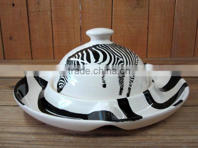 Black Tree and Zebras Decal Ceramic Flower Planter with Three Sizes