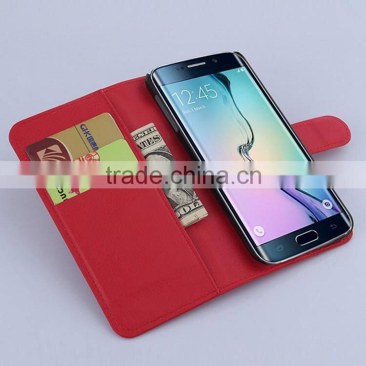 Factory Price Lichee Leather Pouch Wallet Case Folio Stand Cover Case for Samsung GALAXY S6 edge