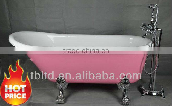 Luxury slipper claw foot bathtub with floor faucet red color