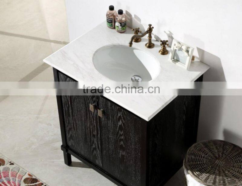 Brown wooden stain bathroom vanity cabinet with solid wood legs