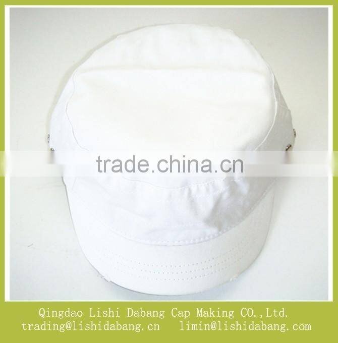 custom short brim flat top white hat