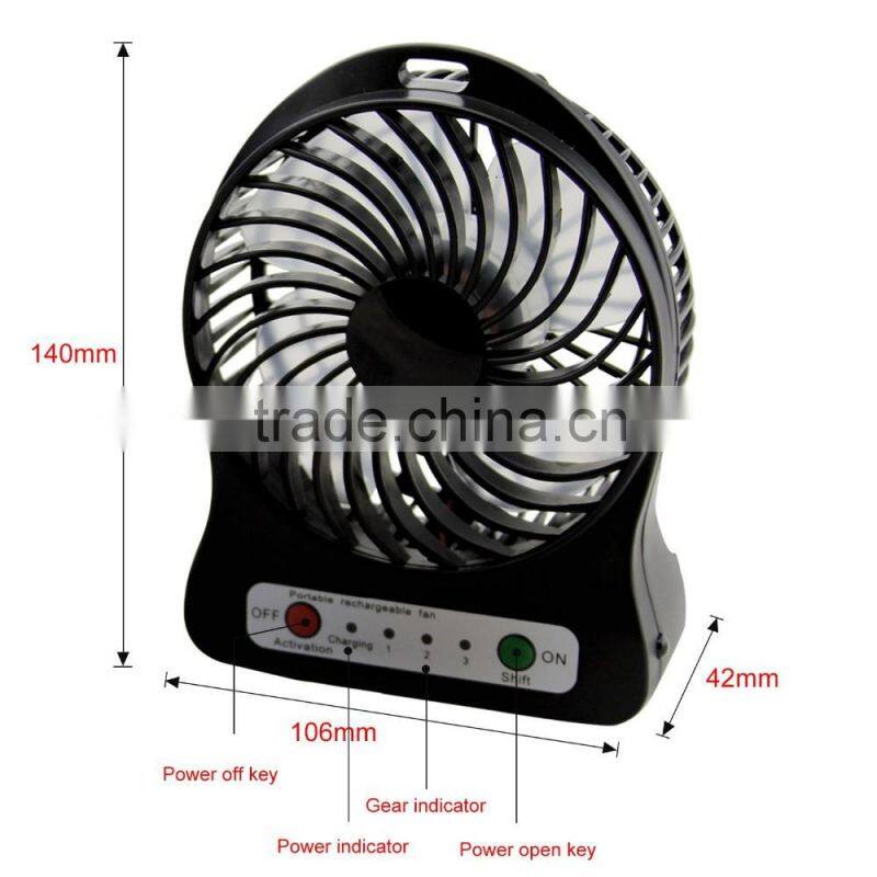 4 Inch 3 Speeds Portable Mini Fan USB Rechargeable Desk Fan Cooling Fan for Notebook Laptop Computer, Indoor and Outdoor Use