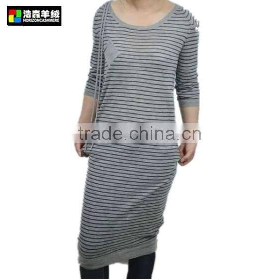 Women Striated Cashmere Dress, Women Cashmere Over Length Dress