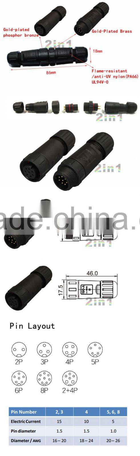 male female circular Assembled 8Pin connectors, SQ14 Series, IP68 Rating, Weatherproof Cable Connectors 8 Pin