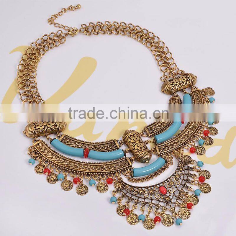 2016 Trendy Fabulous Chunky Turquoise Necklace Vintage gold silver genuine turquoise necklace