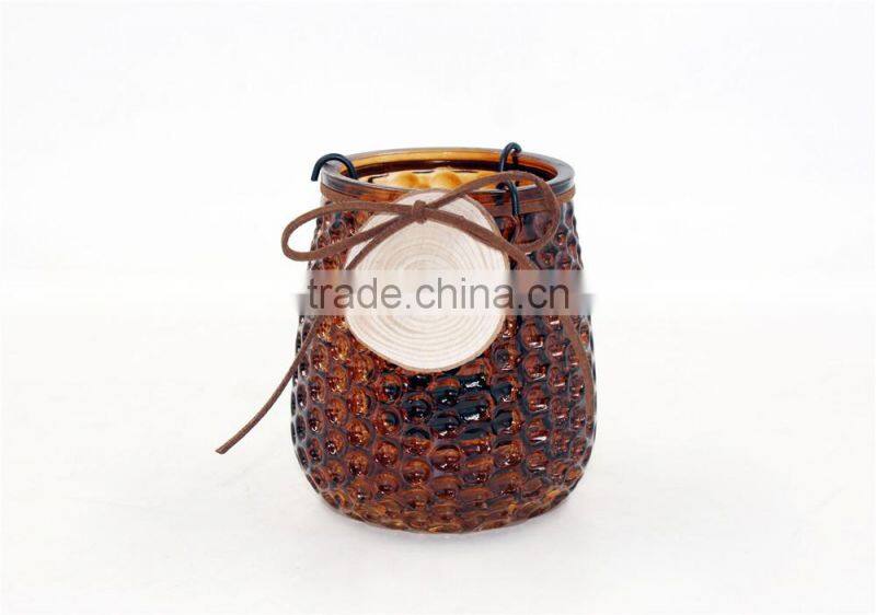 wooden decor pitting surface glass candle holder