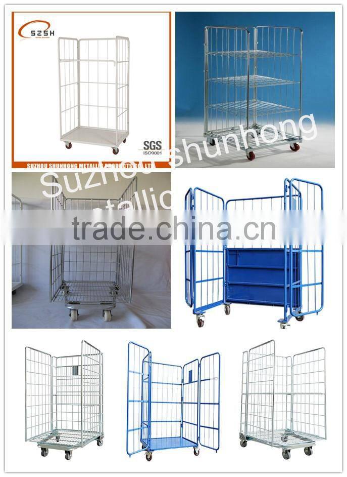 Warehouse foldable storage cage with 4 wheels