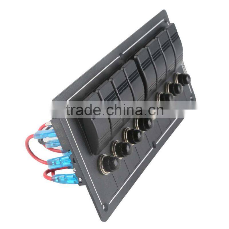 Waterproof Aluminium 12/24V 8 Gang Switch Panel Boat LED Rocker Circuit Breakers