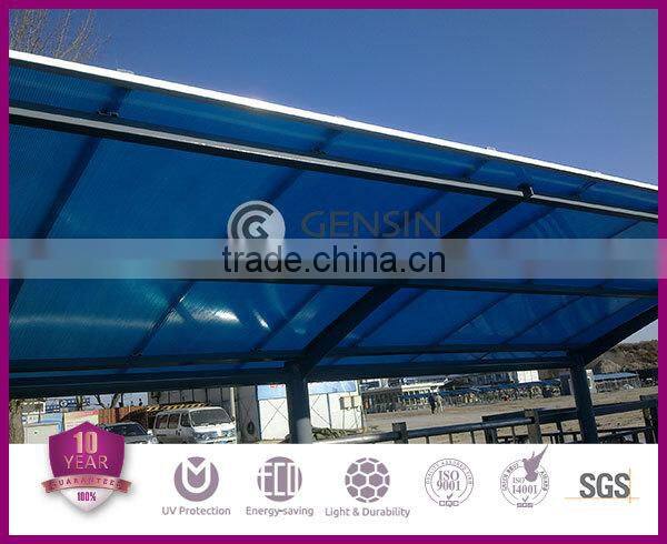 Lake-blue Colored Glass Sheets Polycarbonate Honeycomb Hollow Roofing