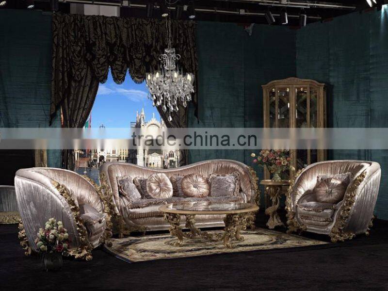 2017 Fancy Top Grain Genuine Leather Living Room Furniture Sofa Set/Spanish Style Hand Carved Living Room Sofa (MOQ=1 Set)