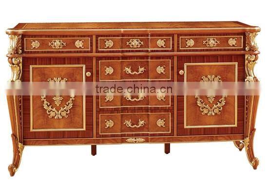 Luxury British Antique Painted Buffet, Dining Room Furniture Decorative Side Cabinet, Exquisite Hand Carved Wooden Sideboard