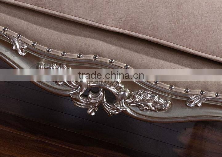 Classic European style living room solid wood magnolia flower hand carving genuine leather sofa set