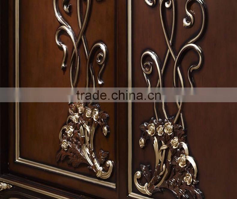 New design neoclassic bedroom furniture solid wood floral carving two sliding doors wardrobe