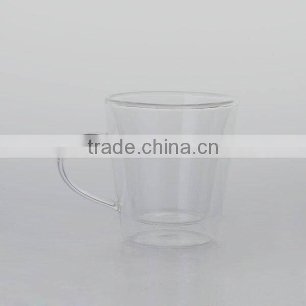 drinking glass tea cup with handle double wall shape