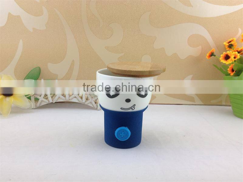 silicone cup with wood lid ceramic coffee cup