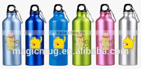 colorful sports water aluminium bottle with carabiner lid